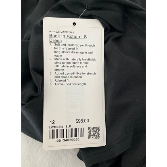 Lululemon Back in Action Long Sleeve DressBlack size 12 NEW - Picture 5 of 5